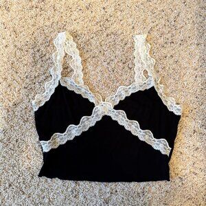 SHEIN Women's Black Lace Cropped Tank Top Size M Casual Summer